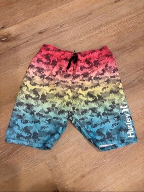 Hurley Kids Gradient Camo Swim Shorts - Red, Yellow, Blue